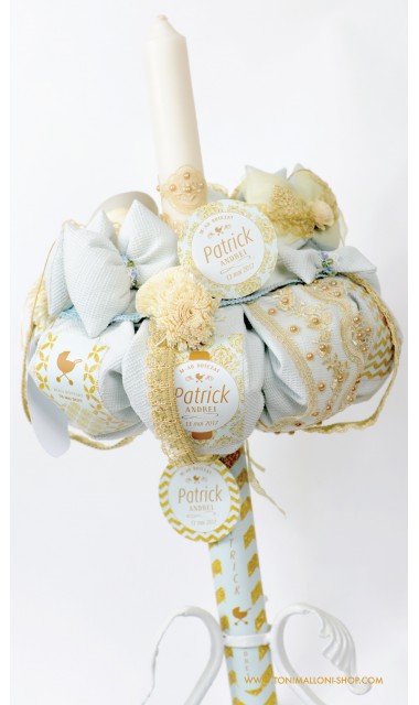 Lumanare botez gold cu verde menta pentru baieti, 65x4 cm, Gold & Mint 9